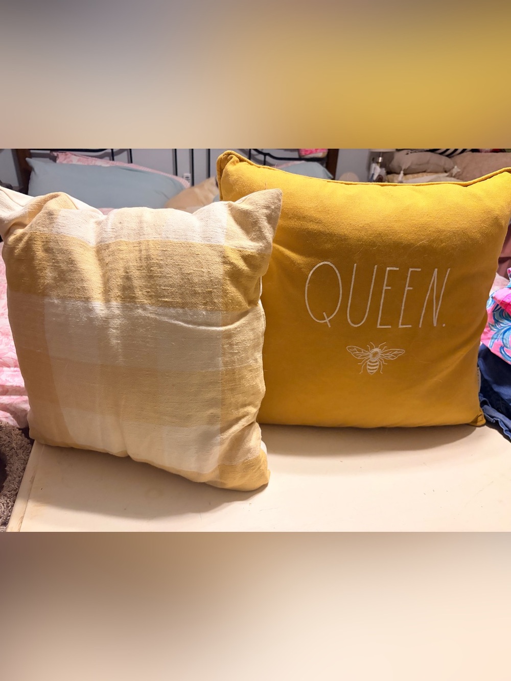 Yellow Decorative Throw Pillow Set - Queen Accent Cushion